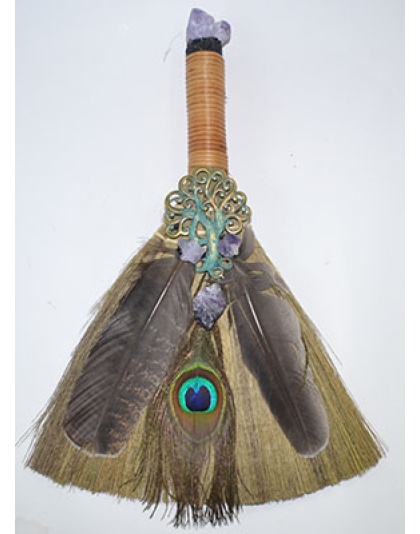 13" Ritual Broom W/ Peacock Feather