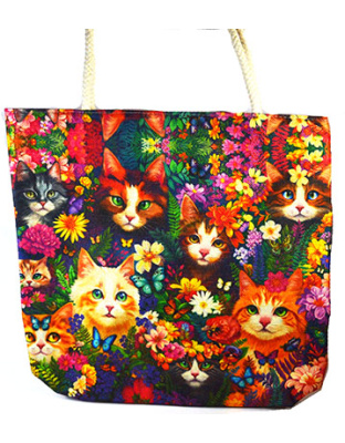 17" x 17" Cat/ Flowers tote bag