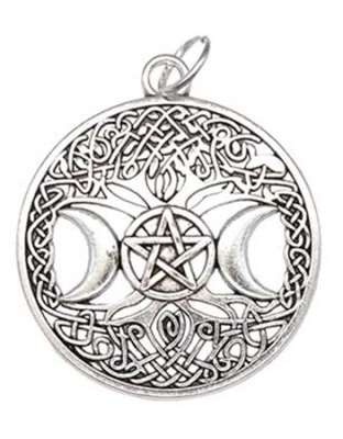 1 1/4" Tree of Life Triple Moon Pentagram amulet