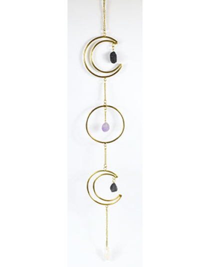 22"x 3" Triple Moon Wreath with Stones wall hanging