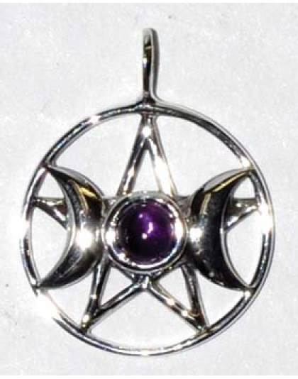 3/4" Triple Goddess Pentagram Amethyst sterling