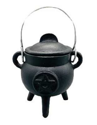 3" Pentagram cast iron cauldron w/ lid