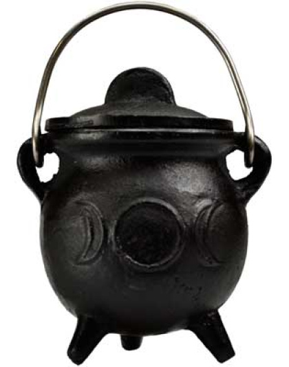 3" Triple Moon cast iron cauldron w/ lid