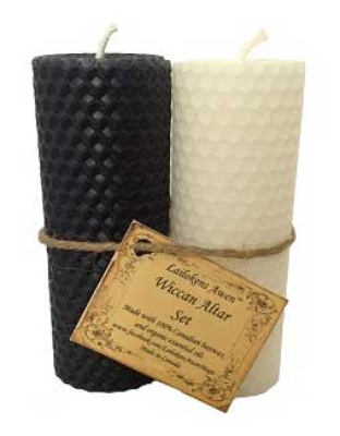4 1/4" Wiccan Altar set black & white Lailokens Awen candle