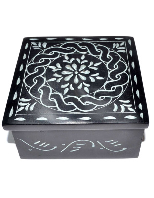4 1/4" x 4 1/4" Floral Mandala soapstone box