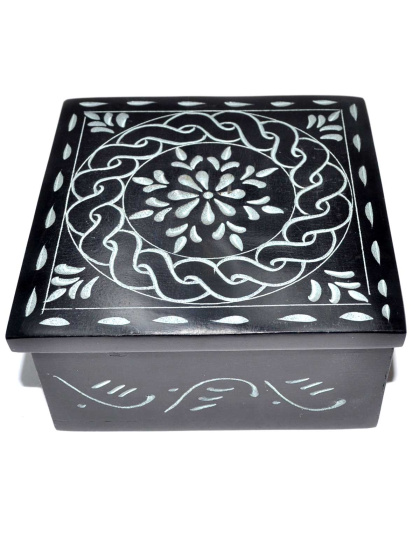 4 1/4" x 4 1/4" Floral Mandala soapstone box