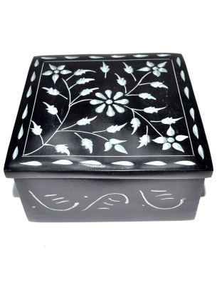 4 1/4" x 4 1/4" Floral soapstone box