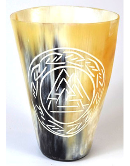 4" Norse Valknut buffalo horn mug