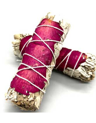 4" White Sage & Rose Petal smudge stick