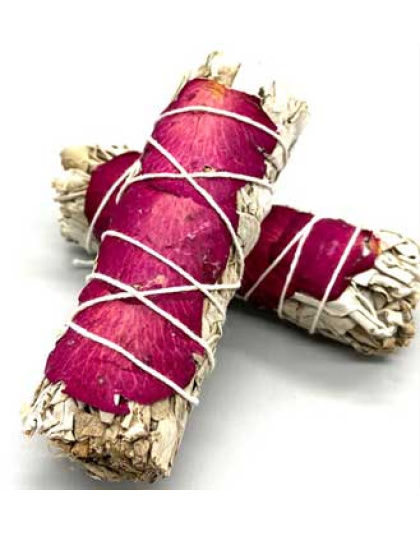 4" White Sage & Rose Petal smudge stick