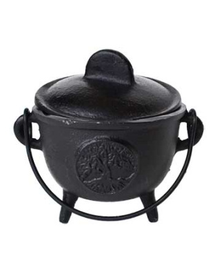 5" Cast iron cauldron w/ lid Tree of Life