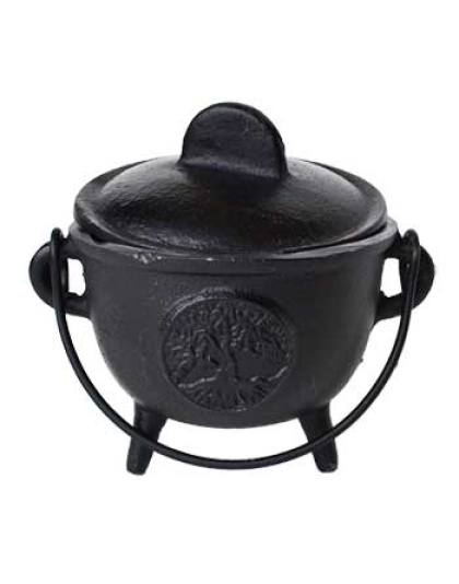 5" Cast iron cauldron w/ lid Tree of Life
