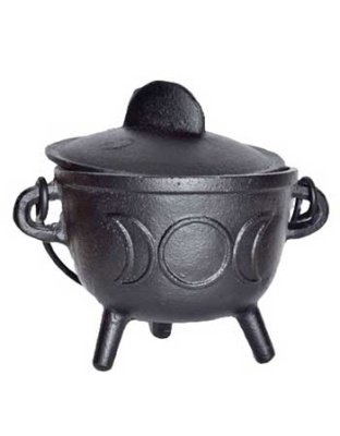 5" Cast iron cauldron w/ lid Triple Moon
