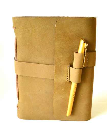 5" x 7" Plain leather blank book w/cord  & Pen