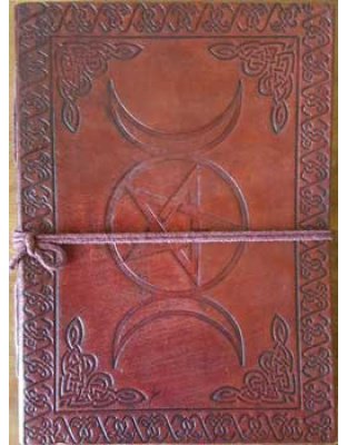 5" x 7" Triple Moon Pentagram leather blank book w/cord