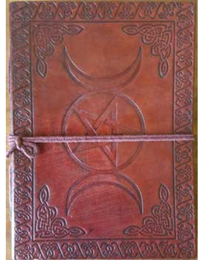 5" x 7" Triple Moon Pentagram leather blank book w/cord