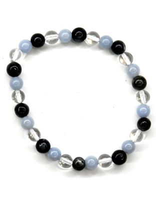 6mm Blk Labradorite, Angelite, Quartz bracelet