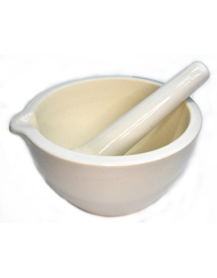 7" Mortar/Pestle white ceramic