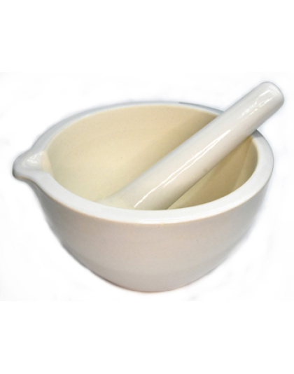 7" Mortar/Pestle white ceramic
