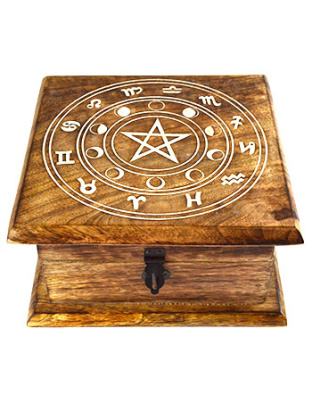 7" x 7" x 3 1/2" Zodiac Moon Phase wood box