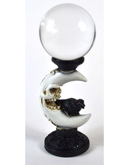 80mm Clear gazing ball with Crescent Moon & Crow