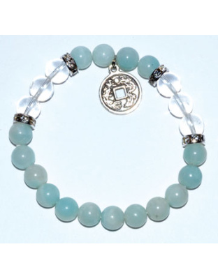 8mm Amazonite/ Quartz with Chinese Coin