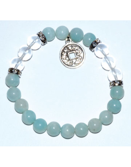 8mm Amazonite/ Quartz with Chinese Coin