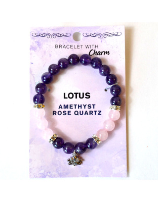 8mm Amethyst & Rose Qtz/ Lotus