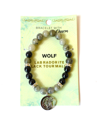 8mm Blue Labradorite & Black Tourmaline / Wolf