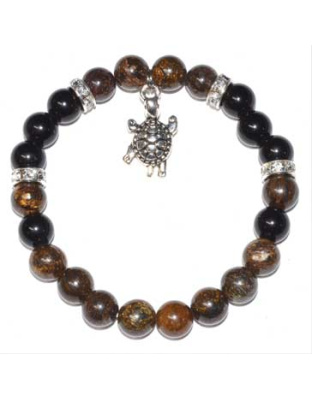 8mm Bronzite & Rainbow Obsidian with Turtle