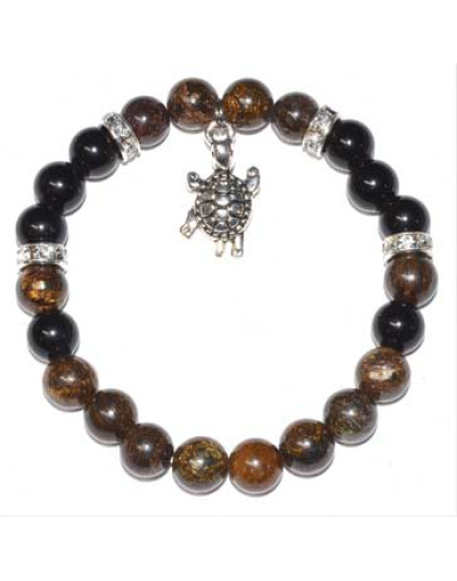 8mm Bronzite & Rainbow Obsidian with Turtle