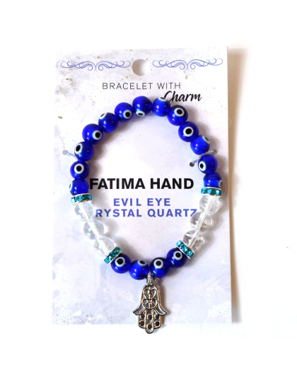 8mm Evil Eye/ Clear Quartz with Fatima Hand