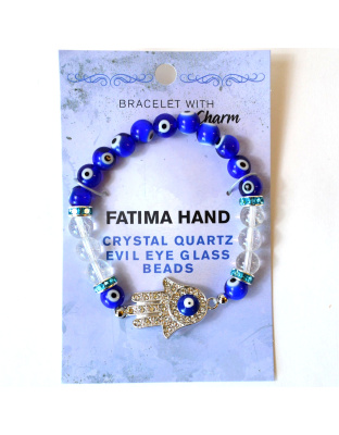 8mm Evil Eye/ Clear Quartz with Hand