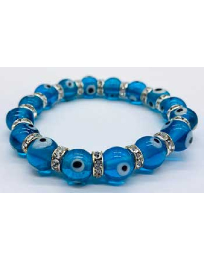 8mm Evil Eye in Aqua bracelet