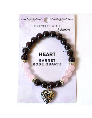 8mm Garnet/ Rose Quartz with Heart