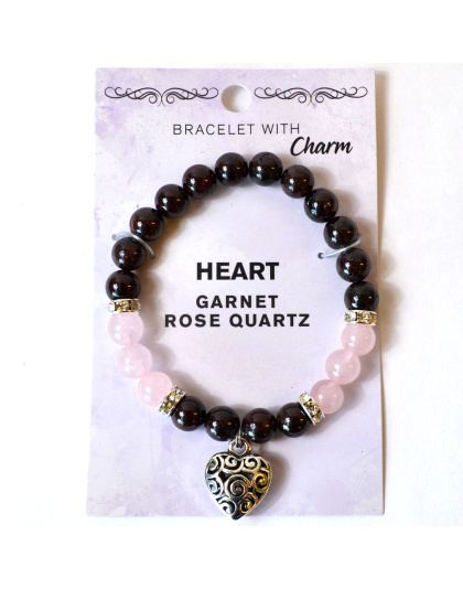 8mm Garnet/ Rose Quartz with Heart