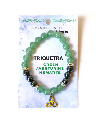 8mm Green Aventurine/ Hematite with Triquetra