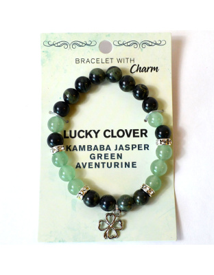 8mm Kambaba Jasper, Green Aventurine, Clover bracelet