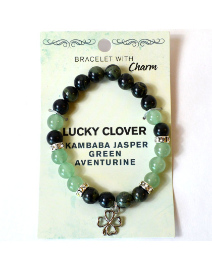 8mm Kambaba Jasper, Green Aventurine, Clover bracelet