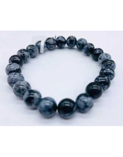 8mm Obsidian, Snowflake bracelet