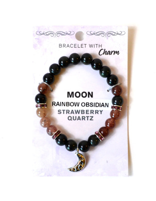 8mm Rainbow Obsidian & Strawberry Quartz / Moon