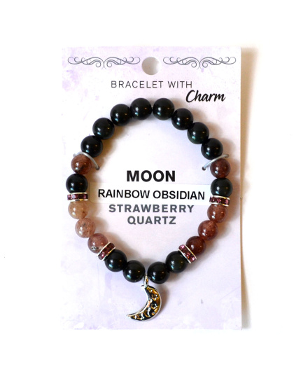 8mm Rainbow Obsidian & Strawberry Quartz / Moon