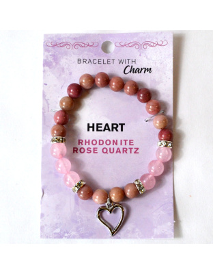 8mm Rhodonite/ Rose Quartz with Heart