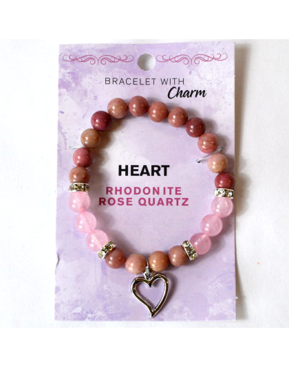 8mm Rhodonite/ Rose Quartz with Heart