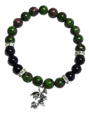 8mm Ruby Zoisite/ Black Onyx with Dragon