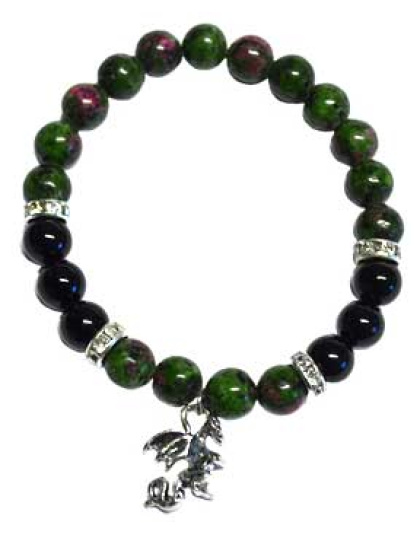 8mm Ruby Zoisite/ Black Onyx with Dragon