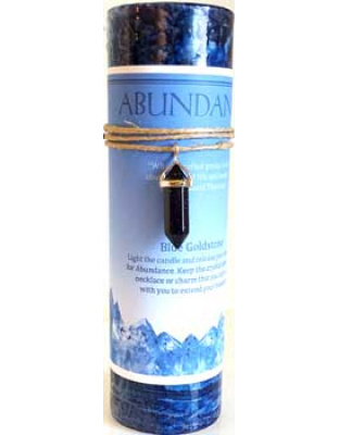 Abundance pillar candle with Blue Sandstone pendant