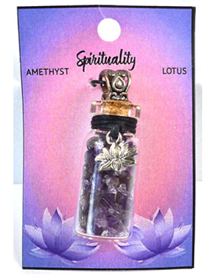 Amethyst Chips in Bottle with Lotus necklace