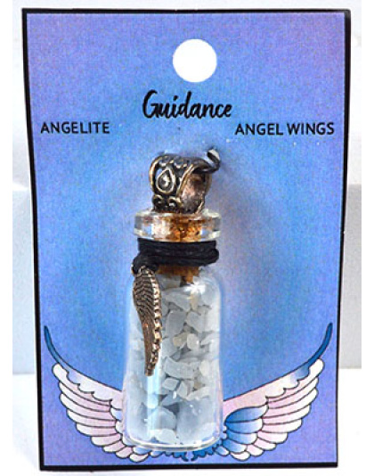 Angelite Chips in Bottle with Angel Wing necklace