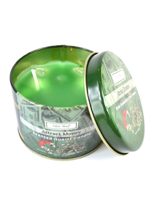 Atrae Dinero (Attract Money) quartz tin candle